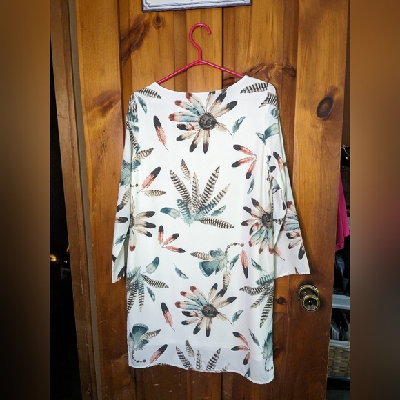 OVI* Boho pull on polyester chiffon lined 3/4 sleeve round neck mid length dress - Picture 3 of 13